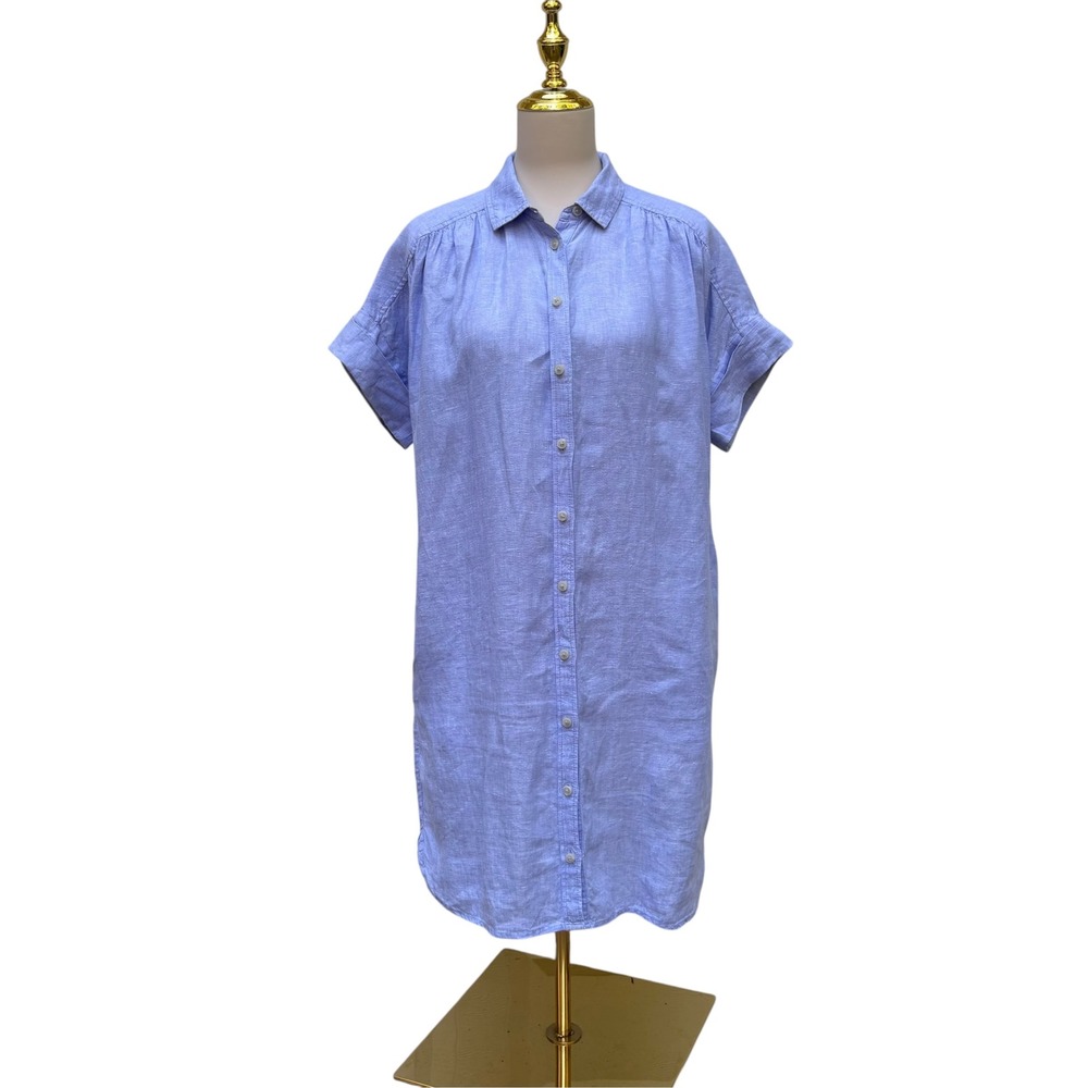 J.Crew Baird McNutt 100%  Irish Linen Shirt Dress S Blue  Relaxed Casual Preppy